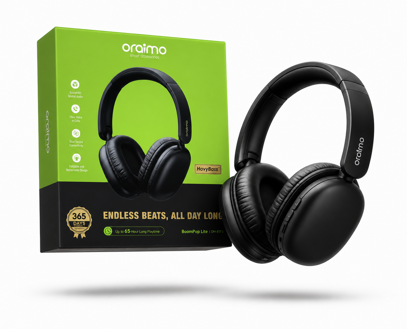 Close up shot highlighting the placement of the wireless stereo earbuds with 4 mic noise filtering holes.
